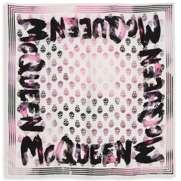 Alexander McQueen Watercolor Skull-Print Silk Scarf
